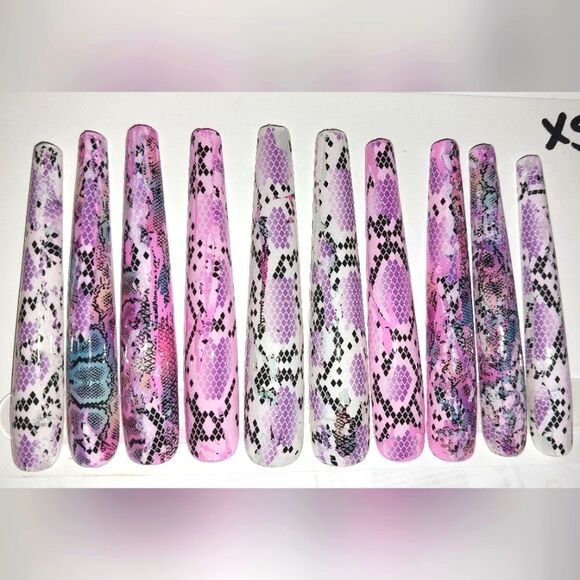 Hand crafted custom print 10pc 3xl acrylic press on nails sz XS - Picture 6 of 6